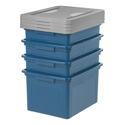 IRIS USA File Box Plastic File Organizer for Letter/Legal File, Document Box, Durable Storage Bin Tote with Secure Latching Lid, Stackable, BPA-Free, Eco Friendly, Sustainable, Navy/Gray 35 Qt. 4 Pack - color: Eco-Friendly 4-Pack
