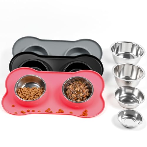 Conlun Dog Bowls with Non-Slip Silicone Mat, Spill Proof Large Food & Water Bowls Set, Easy Clean Dog Food Dish, Dishwasher Safe, Suitable for Dogs Cats Pet Under 90lbs, Large, Pink - color: Pink, size: Large-38oz