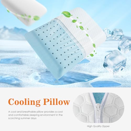 DUMOS Memory Foam Pillows for Sleeping 1 Pack, Bed Pillows for Adults with Washable Cover and Breathable Mesh, Gel Cooling Pillow for Back and Side Sleeper Support, White - size: Standard Size 1 Pack