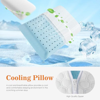 DUMOS Memory Foam Pillows for Sleeping 1 Pack, Bed Pillows for Adults with Washable Cover and Breathable Mesh, Gel Cooling Pillow for Back and Side Sleeper Support, White - size: Standard Size 1 Pack