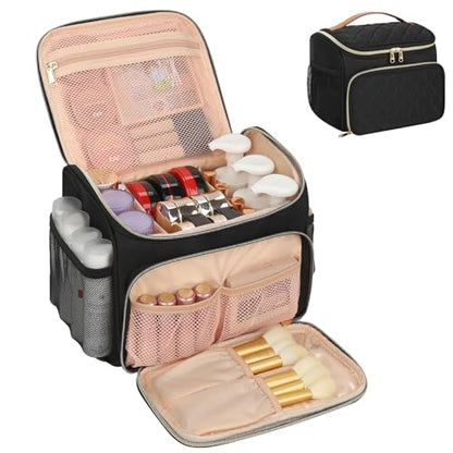 CUBETASTIC Travel Makeup Bag, Large Makeup Case Organizer, Cosmetic Storage | Multi-Pockets, Separate Makeup Brush Compartment, Premiun Metal Two Way Zipper, Portable Handle, Breathable Mesh - color: Black