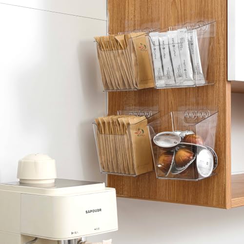 Clear Acrylic Pen Holder, 4 Pack Cabinet Door Organizer Adhesive, Bathroom Wall Mount Caddy Kitchen Plastic Storage Bin Box for Office Marker,Art Supply, Small Cleaning Supply, Seasoning Drink Packet - color: 4 Pack, size: Medium