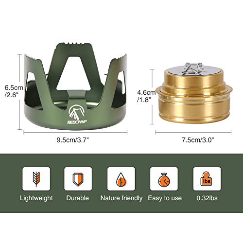 REDCAMP Mini Alcohol Stove for Backpacking, Lightweight Brass Spirit Burner with Aluminium Stand for Camping Hiking, Green - color: Green