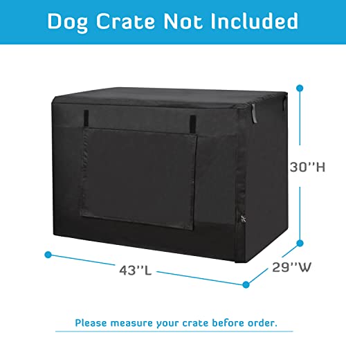 HONEST OUTFITTERS Dog Crate Cover 42 Inch Dog Kennel Cover for Large Dog, Heavy Duty Oxford Fabric,with Double Door, Pockets and Mesh Window (43L x 29W x 30H,Black) - size: 43.0"L x 29.0"W x 30.0"H