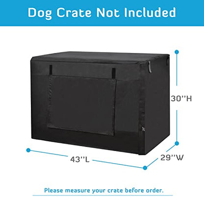 HONEST OUTFITTERS Dog Crate Cover 42 Inch Dog Kennel Cover for Large Dog, Heavy Duty Oxford Fabric,with Double Door, Pockets and Mesh Window (43L x 29W x 30H,Black) - size: 43.0"L x 29.0"W x 30.0"H