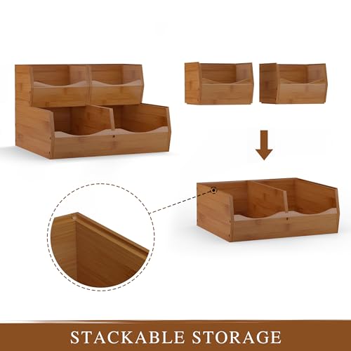 3 Set Bamboo Pantry Organizers and Storage, Open Front Vegetable Fruit Seasonings Stackable Storage Bins, Compact Stacking Storage Bins for Pantry, Bedroom, Office, Kitchen Counter Organizer (Walnut)