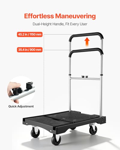VEVOR Foldable Utility Cart, 330LBS Portable Dolly Cart with Telescoping Handle for Boxes, Crates, Groceries, Folding Platform Truck with 360° Swivel Wheels for Garage/Garden/Office, Black - size: 26.8 x 19.5 x 4.5 in/ 680 x 495 x 115 mm