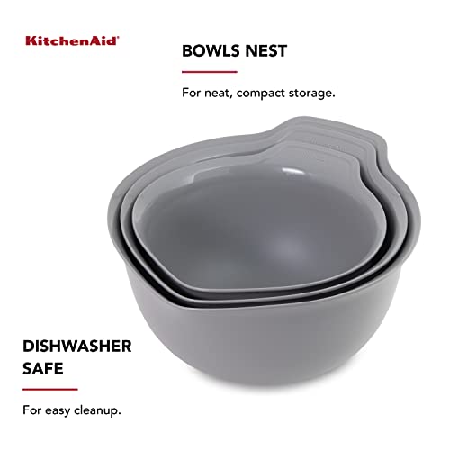 KitchenAid Universal Nesting Plastic Mixing Bowls, Set Of 3, 2.5 quart, 3.5 quart, 4.5 quart, Non Slip Base with Easy Pour Spout to Reduce Mess, Dishwasher Safe, Gray - color: Gray, size: Set of 3