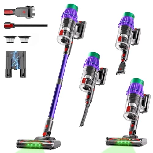 Cordless Vacuum Cleaner, 650W 55KPA 70Min Wireless Vacuum for Home, Stick Vacuum with Green Light Anti-Tangle, Rechargeable Vacuum Cleaners for Pet Hair Carpet Hard Floors （Purple） - color: Purple-2
