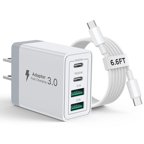 iPhone 16 15 Charger Fast Charging, 20W Dual Port USB C Charger Block with 6FT USB C Charging Cable Cord for iPhone 16 15 14 13 12 11 Pro Max XS, iPad, Samsung Phone, Tablet - color: White + 60W 6.6FT Cable