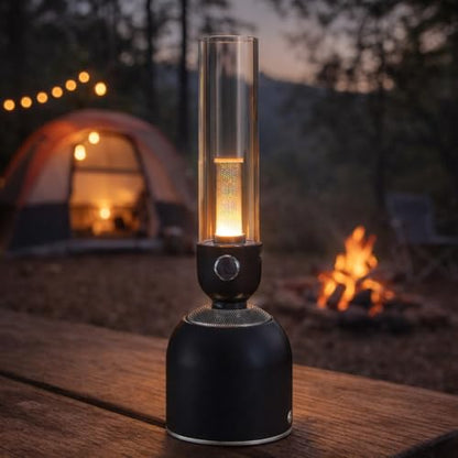 Rechargeable 3-in-1 Camping Lantern with Bluetooth Speaker, Essential Oil Diffuser, Dimmable with Tactile Knob, 1800K/2200K/2700K Tone Options, Classic Lantern Style with Sleek Black - color: Speaker Lamp, Black, size: Single
