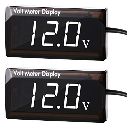 2 Pieces DC 4 to 28V Car Digital Voltmeter 12V Voltage Meter Car Audio Gauge LED Display 12V Waterproof Voltage Gauge Meter for Motorcycle(White Light) - color: White Light