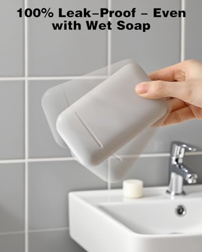 2PCS Leakproof Travel Soap Case with Draining Layer, Portable Soap Container Bar Soap Holder for Traveling Camping Gym Bathroom Shower(Gray)