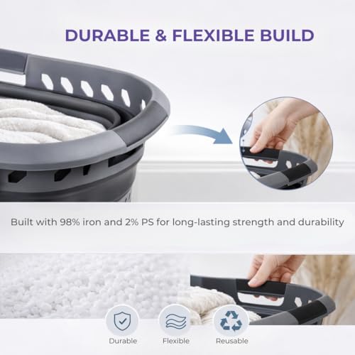 Laundry 360 Collapsible Laundry Basket 40L | Portable | Space Saver Storage | Hold 2 Loads | Store Under the Bed or Closet | Good for Kids | Dorm | Bedroom | Large | Grey/Black - size: 1 Pack Grey 40L