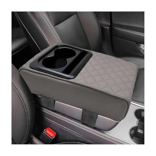 Car Center Console Armrest Pillow, Memory Foam Auto Armrest Box Cover with Cup Holder & Phone Holder, Waterproof Leather Arm Rest Protector Cushion, Interior Car Accessories (Diamond, Gray) - color: Diamond, Gray