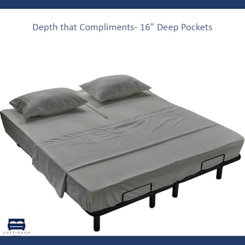 Cottingon 4 Piece Flex Head King Sheet Set, Top 34 Inch Split Sheets for Sleep Number Adjustable Beds, Soft Breathable 100% Egyptian Cotton, Fits Upto 16" Deep Mattress 78"X80"+ 34", Light Grey - color: Light Grey Solid, size: Top Split King :78"x80"+34"s