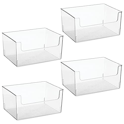 mDesign Large Modern Plastic Open Front Dip Storage Organizer Bin Basket for Bathroom Organization - Vanity Shelf, Cubby, Cabinet, and Closet Organizing Decor - Ligne Collection - 4 Pack - Clear