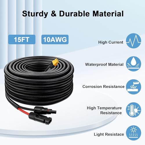 MOOKEERF Solar to XT60 Cable 10AWG 15FT Solar Connector to XT60 Adapter Cable for Solar Panel to Battery RV Portable Power Station Solar Generator - 15 Foot - size: 15FT