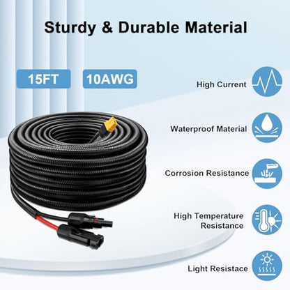 MOOKEERF Solar to XT60 Cable 10AWG 15FT Solar Connector to XT60 Adapter Cable for Solar Panel to Battery RV Portable Power Station Solar Generator - 15 Foot - size: 15FT