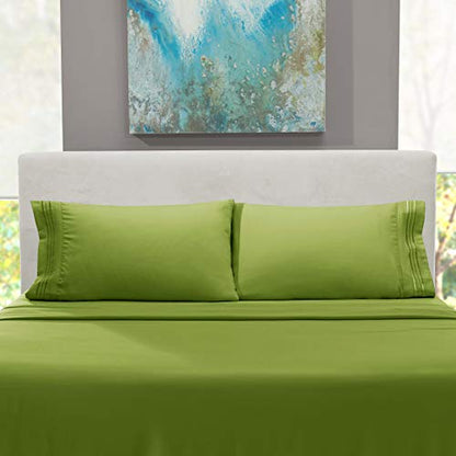 Hearth & Harbor Twin Size Sheets - 3 Piece Bed Sheet Set, Hotel Luxury Double Brushed Bed Sheets - Extra Soft Bedding Sheets & Pillowcases, Twin, Calla Green - color: Calla Green, size: Twin