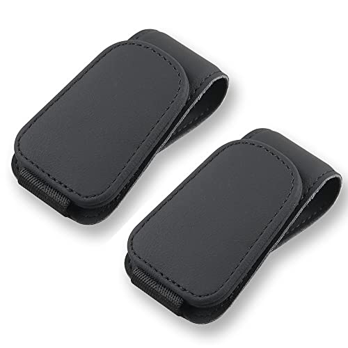 2Pcs Sunglass Holder for Car, Magnetic Leather Eyeglass Hanger Clip for Car Sun Visor, Sunglasses Holder and Ticket Card Clip for Car Visor Accessories - color: black