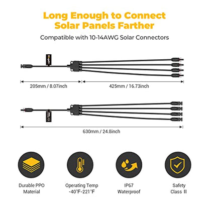 BougeRV Solar Y Branch Connectors Extra Long Solar Panel Parallel Connectors 1 to 4 Solar Cable Wire Plug Tool Kit (2 Pairs/M/FFFF and F/MMMM) - size: 2 Pairs/M/FFFF and F/MMMM