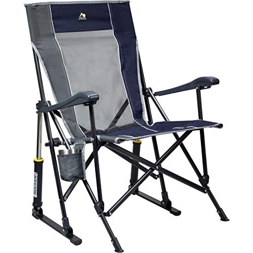GCI OUTDOOR RoadTrip Rocker Camping Chair | Portable, Folding Rocking Chair with Solid, Durable Armrests, Drink Holder & Comfortable Extended Backrest — Indigo Blue - color: Midnight, style: Roadtrip Rocker