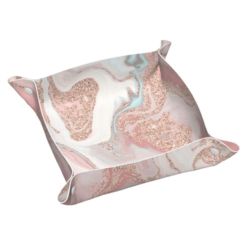 Rose Gold Glitter Coral Gray Pastel Marble Leather Vanity Tray Desktop Storage Organizer Decorative Catchall Perfume Bathroom Valet Nightstand Caddy Holder for Keys Phone Wallet Coin Jewelry, S - color: Rose Gold Glitter Coral Gray Pastel Marble, size: 7.
