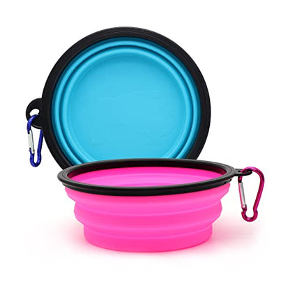 2-Pack Small Dog Travel Bowl, Collapsible Bowls for Dogs, Foldable Cat Water Bowl, Portable Pet Feeding Watering Traveling Dish (Pink & Light Blue) - color: Pink & Light Blue