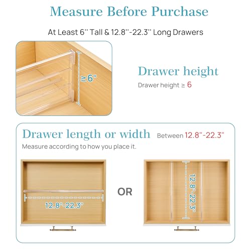 Vtopmart 4 Pack 6" Tall Upgrade Drawer Dividers for Big and Deep Drawer, 12.8"-22.3" Adjustable Expandable Dresser Drawer Organizer, Clear Plastic Separators for Dresser, Baby Supplies, Kitchenware - size: Tall-6" without Inserts