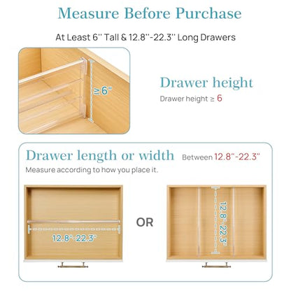 Vtopmart 4 Pack 6" Tall Upgrade Drawer Dividers for Big and Deep Drawer, 12.8"-22.3" Adjustable Expandable Dresser Drawer Organizer, Clear Plastic Separators for Dresser, Baby Supplies, Kitchenware - size: Tall-6" without Inserts