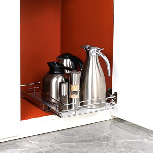 VEVOR 15.5" Wx21 Dx3.5 H Pull Out Cabinet Organizer, Heavy Duty Slide Out Pantry Shelves, Chrome-Plated Steel Roll Out Drawers, Storage for Home Under Sink, 17" Wx22 Dx7 H Install Size for Cabinet - size: 15.5"Wx21"D
