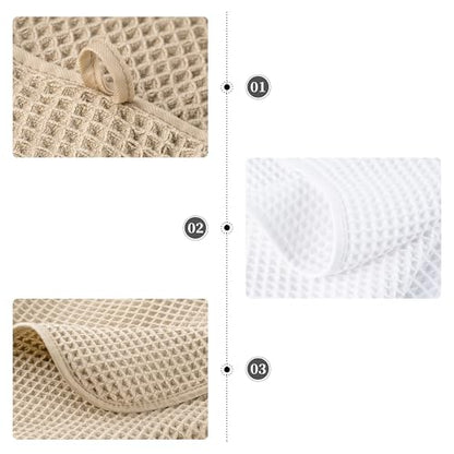POLYTE 430 GSM Microfiber Quick Dry Lint Free Oversize Bath Towel Set, 6 Piece (Waffle Weave) - color: White,beige