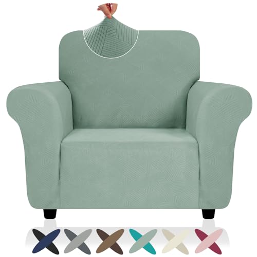 ZNSAYOTX Super Stretch Chair Slipcover (30"-47"), New Striped Sofa Chair Covers for Living Room, Dogs Pet Friendly Anti-Slip Chair Protector Spandex Armchair Slipcovers (Pea Green, Chair) - color: - Pea Green, size: Small (30"-47")