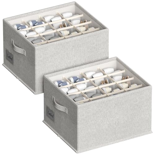 2 Pack Shoe Organizer for Closet, Fits 16-32 Pairs Fabric Shoe Storage Bins Large Shoe Box Storage Containers with Bottom Support for Shoes Space Saving Shoes Holder (Light grey, 19.7*15.7*11.8in) - color: Light grey, size: 19.7*15.7*11.8in
