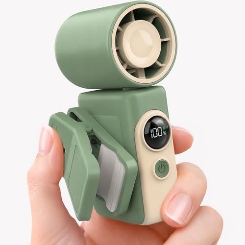 Hotsales Clip-On Portable Fan, 13500 RPM High-Speed Rechargeable Handheld Mini Fan, LED Display, 360° Rotating Detachable Clip, Stroller Fan for Baby, Travel Essentials, Summer Gifts for Women and Men - color: Sage Green, size: 1 Pack