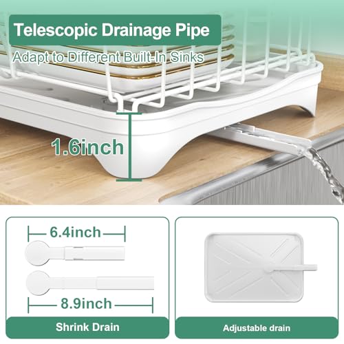 Dish Drying Rack, Two-Tier Dish Drying Rack with Utensil Holder and Cutlery Tray – Auto-Draining Large Capacity Dish Drainer with Drainboard for Kitchen Counter, White - color: 2-tier - White