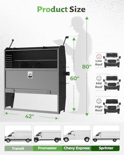 StarONE Heavy Duty Adjustable Van Shelving with Lockable Door and Hooks, 42" W x 46" H x 13" D, Fit for Transit, GMC, Chevy Express, NV, Promaster, Sprinter and Metris, Van Storage for Service Tools - size: 42" W x 46" H x 13" D