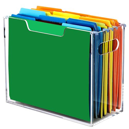 DINGHUO Acrylic File Organizer for Desk, Letter Size Hanging File Folder Holder with Handles, Clear Portable Storage Box for Office Home School -1 Pack - size: L Letter