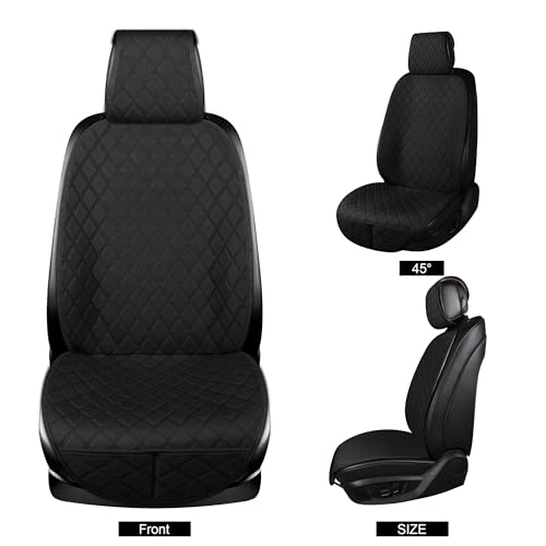 ENOGE Linen Car Seat Covers Front Seat Covers Breathable Cloth Fabric Car Seat Protector Universal Fit Most Automotive, Van, SUV, Trucks (Black, 2 Front) - color: Linen-Black-2