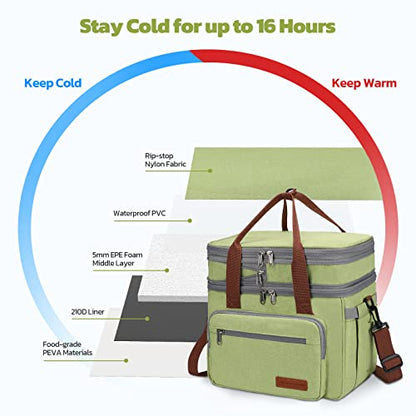 Maelstrom Lunch Box, 23L Insulated Lunch Bag, Expandable Double Deck Cooler Bag, Lightweight Leakproof Tote Bag With Side Tissue Pocket, Suit For Men and Women (C. Green) - color: C. Green