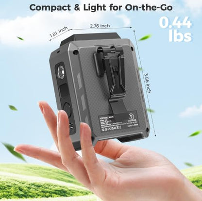 Portable Mini Waist Fan - Rechargeable Clip on Belt Wearable Body Fan, Max 20H Cooling, 5 Speeds 16000RPM Turbo Hands-Free Under-Shirt Neck Fan for Outdoor Jobsite Camping Traveling