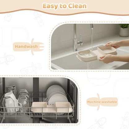 Beige Travel Silicone Foldable Feeding Set, On-the-Go Baby Feeding Supplies Including Toddler Plates, Silicone Baby Spoon&Fork, Adjustable Foldable Bib, Portable Infant Toddler Utensils - color: Beige