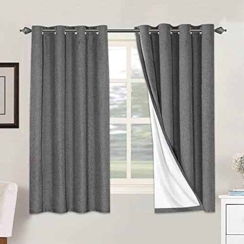 H.VERSAILTEX Linen Blackout Curtains 63 Inches Long 100% Absolutely Blackout Thermal Insulated Textured Linen Look Curtain Draperies Anti-Rust Grommet, Energy Saving with White Liner, 2 Panels, Grey - color: Grey, size: 52"W x 63"L (Pack of 2)