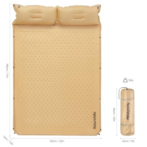 Naturehike Camping Sleeping Pad, Ultralight Camping Mat 2 Person with Pillow, Fast Inflating, Memory Foam Sleeping Pad for Hiking, RV Camping, Yellow - color: Yellow