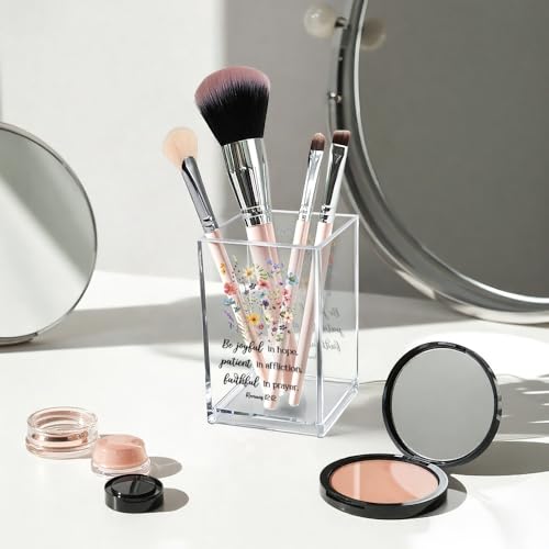 Be Joyful in Hope, Patient in Affliction Romans 12:12 Acrylic Cosmetic Pencil Pen Holder Cup, Christian Verse Pen Holder Cup, Christian Gifts for Women Boss Friend Teacher - style: Be Joyful