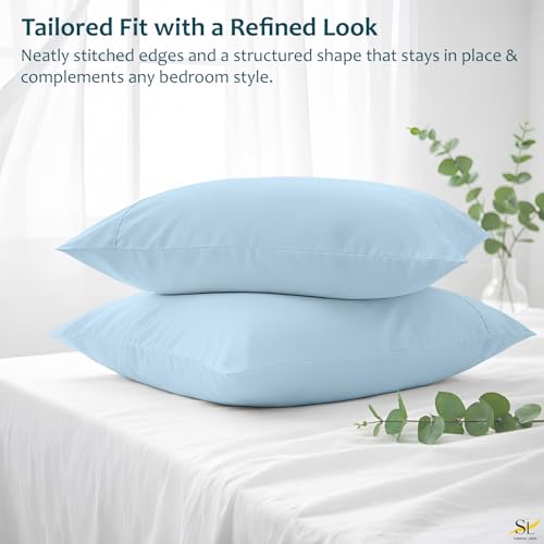 Pillow Cases - Set of 2, Light Blue Solid Standard/Queen (20" X 30") - Pillow Covers Made of 100% Cotton - 300 Thread Count Super Soft and Breathable Sateen Weave Pillowcases. - color: Light Blue Solid, size: Standard/Queen (20"X30")