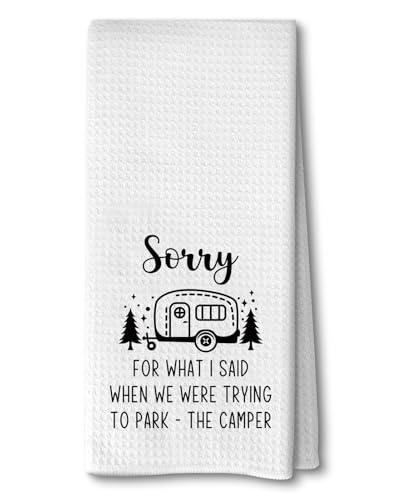 Advivio Sorry for What I Said When We were Parking - Funny Dish Cloth Flour Sack Towel, Camping Decor for Hikers, Friend Camping RV Accessories Gifts - color: Sorry for What Towels