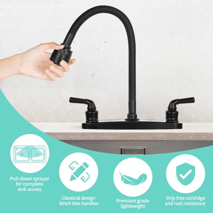 RV Kitchen Faucet Non-Metallic, Flexible Spout for Campers, Motorhomes, Travel Trailers (Black) - color: Black