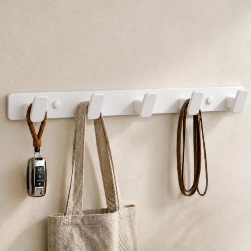White Coat Rack Wall Hooks for Hanging Heavy Duty Door Hooks with 5 Hooks Key Holder for Wall Hat Rack for Entrance Coat Hook - color: White, size: Rectangle 5 Hooks 1 Pack